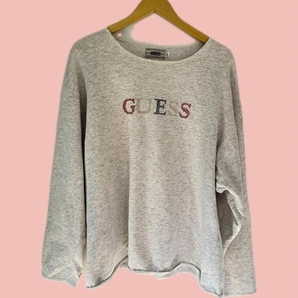 Vintage 80s GUESS Sweatshirt – Heather Beige, Size 3 - Picture 1 of 8